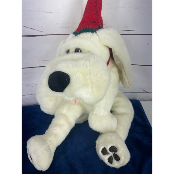 Cuddly Plush White Dog Toy With Red Holiday‎ Hat Plush Stuffed Animal Toy - Picture 6 of 6